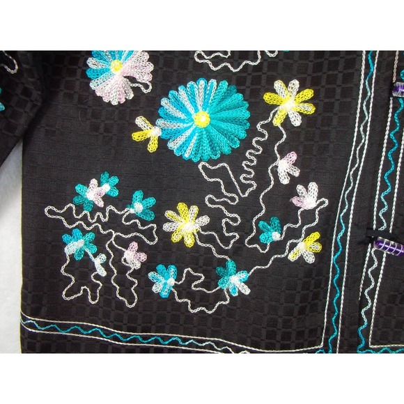 Vintage 90s Draper's and Damon's Black‎ Floral Embroidered Jacket 1X  Boho - Picture 12 of 12